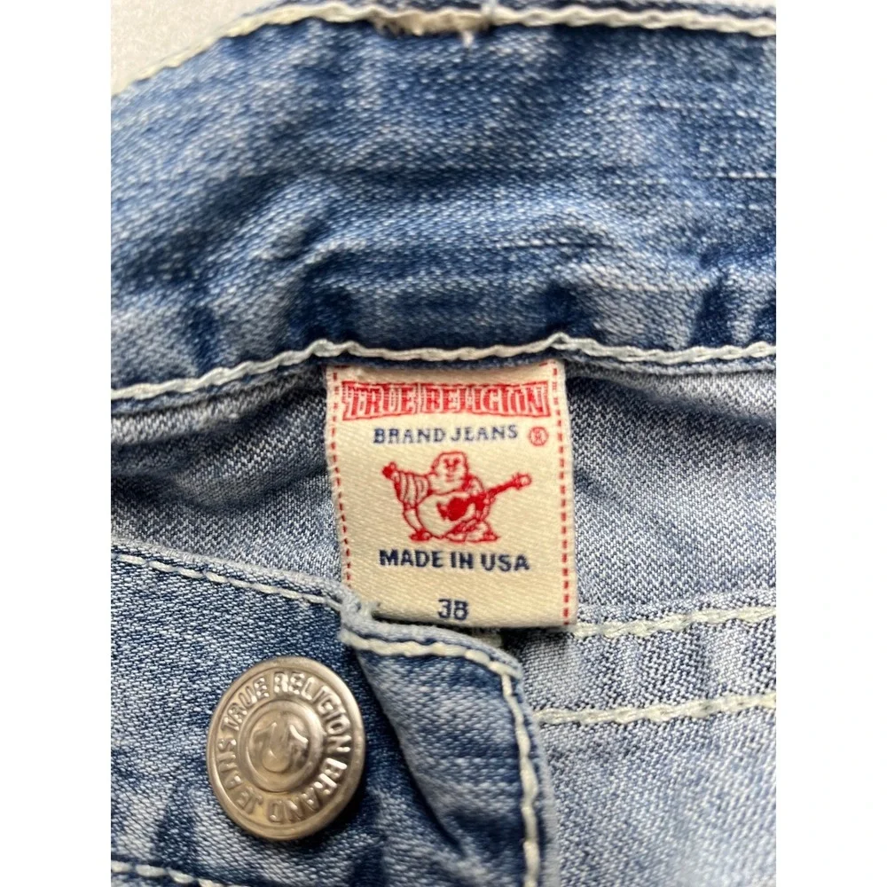 True Religion Ricky Big T‎ Straight Leg XL 38x30 Jeans Light Wash  White Stitch